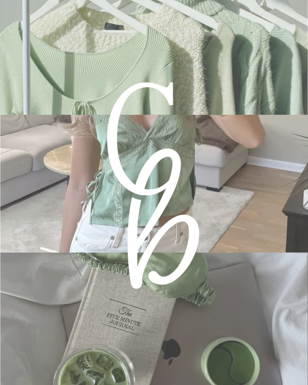 ClosetBoard mood board collage of sage green outfits and styling inspiration